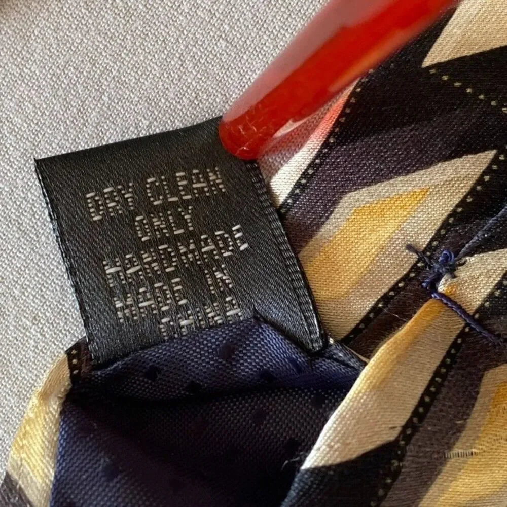 Vintage Giorgio Bissoni Silk Tie Geometric Black Gold Tan 52